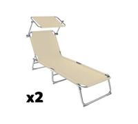 Lot de 2 transats de jardin pliables acier réglable 4 positions beige