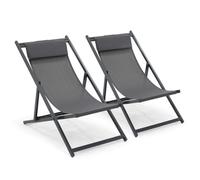 Oviala Lot de 2 transats en Aluminium Anthracite