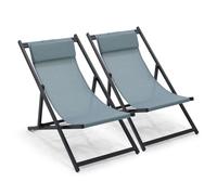 Oviala Lot de 2 transats en Aluminium Bleu
