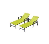 Concept Usine – Lot de 2 transats Bari – Aluminium, toile PVC, 6 positions – Gris foncé & vert gris
