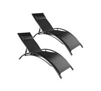Lot de 2 transats en aluminium réglable coussin polyester noir