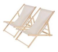 Lot de 2 transats en bois "Chilienne" - 107 x 56.5 x 81 cm - Ecru 13 G