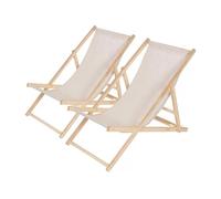 Lot de 2 transats en bois "Chilienne" - 107 x 56.5 x 81 cm - Ecru