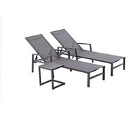CONCEPT USINE - Lot de 2 Transats Ajustables accoudoirs + Table d'Appoint | Bain De Soleil Chaise Longue | Bari Gris Foncé | Aluminium Textilène | Réglable 6 Positions | Jardin Terrasse Plage Piscine