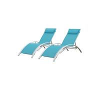 Lot de 2 transats GALAPAGOS en textilène bleu - aluminium blanc