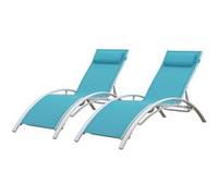 Lot de 2 transats GALAPAGOS en textilène bleu - aluminium blanc Bleu G