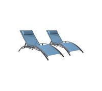 Lot de 2 transats GALAPAGOS en textilène bleu gris - aluminium gris anthracite