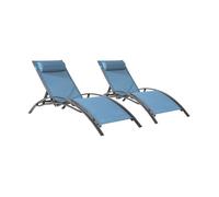 Lot de 2 transats GALAPAGOS en textilène bleu gris - aluminium gris anthracite
