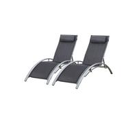 Lot de 2 transats GALAPAGOS en textilène gris - aluminium gris