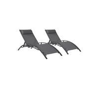 Lot de 2 transats GALAPAGOS en textilène gris - aluminium gris anthracite