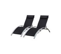 Lot de 2 transats GALAPAGOS en textilène noir - aluminium gris