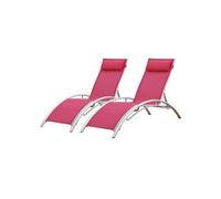 Lot de 2 transats GALAPAGOS en textilène rose - aluminium blanc