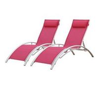 Lot de 2 transats GALAPAGOS en textilène rose - aluminium blanc Fuchsia G