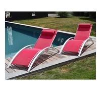 Lot De 2 Transats Galapagos En Textilène Rose - Aluminium Blanc Rose