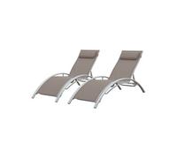 Lot de 2 transats GALAPAGOS en textilène taupe - aluminium blanc