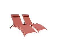 Lot de 2 transats GALAPAGOS en textilène terracotta - aluminium terracotta
