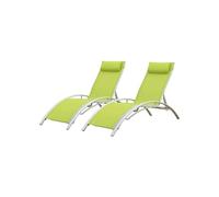 Lot de 2 transats GALAPAGOS en textilène vert - aluminium blanc -