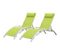 Lot de 2 transats GALAPAGOS en textilène vert - aluminium blanc - HAPPY GARDEN Vert clair G