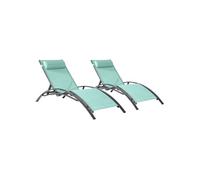 Lot de 2 transats GALAPAGOS en textilène vert d'eau - aluminium gris anthracite