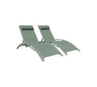 Lot de 2 transats GALAPAGOS en textilène vert sauge - aluminium vert sauge