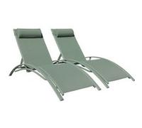 Lot de 2 transats GALAPAGOS en textilène vert sauge - aluminium vert sauge Vert sauge G