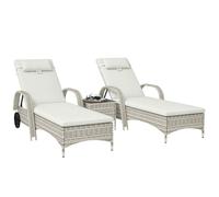 Outsunny – Lot de 2 transats Grand Confort inclinables, matelas 30cm, table verre trempé – crème