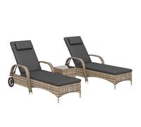 Lot de 2 transats - Outsunny - inclinaison réglable multipositions - accoudoirs roulettes table basse - résine PE - gris foncé