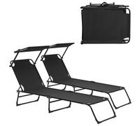 Lot De 2 Transats Pliable 190 Cm Avec Toiture Pare-Soleil De Relax Acier Noir Helloshop26 03_0004513 Multicolore