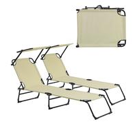 Lot De 2 Transats Pliable Avec Toiture Pare Soleil De Relax Acier 190 Cm Crème Helloshop26 03_0004511 Multicolore