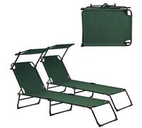 Lot De 2 Transats Pliable Avec Toiture Pare-Soleil De Relax Acier 190 Cm Vert Foncé Helloshop26 03_0004514 Multicolore