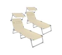 Lot de 2 transats pliables acier 4 positions coussin polyester beige