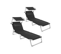 Lot de 2 transats pliables acier 4 positions coussin polyester noir