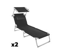 Lot de 2 transats pliables acier réglables 4 positions coussin noir