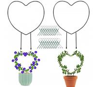Lot de 2 treillis de jardin en forme de cœur pour plantes grimpantes - Support en fer avec revêtement, 20 attaches torsadées (2 cœurs)