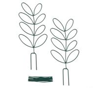 Lot de 2 treillis en métal pour plantes grimpantes - 14 x 31 cm - Résistant à la rouille - Support de jardin d'intérieur pour Monstera, Pothos et Hoya avec 20 sangles pour plantes (vert)