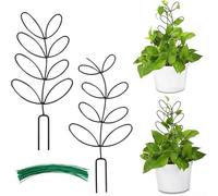 Lot de 2 treillis en métal pour plantes grimpantes - 14 x 31 cm - Résistant à la rouille - Support de jardin d'intérieur pour Monstera, Pothos et Hoya avec 20 sangles de plantes (noir)