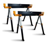 Lot de 2 tréteaux d'atelier métalliques pliables et téléscopiques - Charge max 1180kg