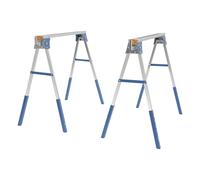 Lot de 2 tréteaux de travail pliables - Hauteur réglable de 72,6 à 89 cm - Charge maximale : 1200 kg - Pour entrepôts, usines, garages, etc (bleu, argent)