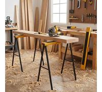 Lot de 2 tréteaux pliables, support de rangement compact et robuste avec surface antidérapante et trous pré-percés for une sécurité optimale lors de vos travaux de bricolage ou professionnels.