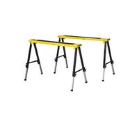 Lot de 2 tréteaux pliables telescopiques poignée transport dim. 100L x 49l x 62-89,5H cm surface antidérapante métal noir jaune