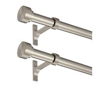 Lot de 2 tringles à rideaux accroche rideau réglables robustes de 2,5 cm de diamètre, 91,4 à 182,9 cm, avec embouts cylindriques, montage mural et au plafond, nickel mat