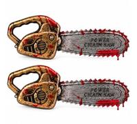 Lot de 2 Tronçonneuses Ensanglantées Halloween 40 cm - Accessoires/Déco | Finition Effet Vieilli, Décoration et Déguisement, Lame Dentelée Factice, Effet Ensanglanté, Soirée Costumée