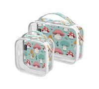 Lot de 2 trousse de maquillage de voyage transparente avec champignons mignons pour femmes, hommes, filles, bleu, trousse de toilette pour voyage, nécessité de voyage, trousse de toilette, Multiples,
