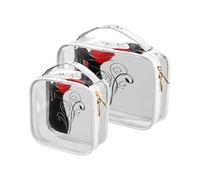 Lot de 2 trousse de maquillage de voyage transparente noir et blanc floral roses rouges pour femmes hommes filles Saint-Valentin trousse de toilette pour voyage nécessité de voyage, Multiples, trousse