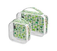 Lot de 2 trousse de maquillage de voyage transparente pour la Saint-Patrick pour femmes, hommes, filles, trèfle de buffle à carreaux à carreaux, trousse de toilette de voyage pour voyage, nécessité,