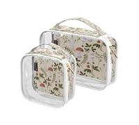 Lot de 2 Trousse de toilette de voyage transparente Trousse de toilette Trousse de toilette Automne Champignon Baies naturelles pour femmes Hommes Filles, Fleur de printemps Trousse de toilette