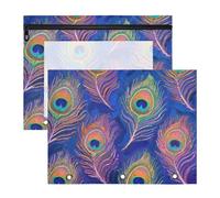 Lot de 2 trousses à cosmétiques adorables pochettes pour lettres en papier A4 pour étudiants, fournitures scolaires, enseignants, plumes de paon bleues