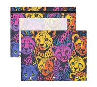Lot de 2 trousses à crayons 3 trous pour lettres A4 en papier A4 Fournitures de salle de classe Happy Rainbow Cheetah Cubs