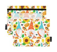 Lot de 2 trousses à crayons à 3 anneaux avec motif de nains mignons et tournesols jaunes avec fermeture éclair pour classeurs d'école, pochettes transparentes personnalisées, 24,9 x 18 cm