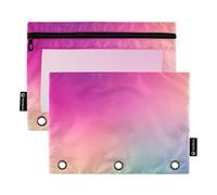 Lot de 2 trousses à crayons à 3 anneaux colorés dégradés tendance avec fermeture éclair - Imprimé animal - Classeur transparent - Trousse à stylos pour école mignonne - 24,9 x 18 cm